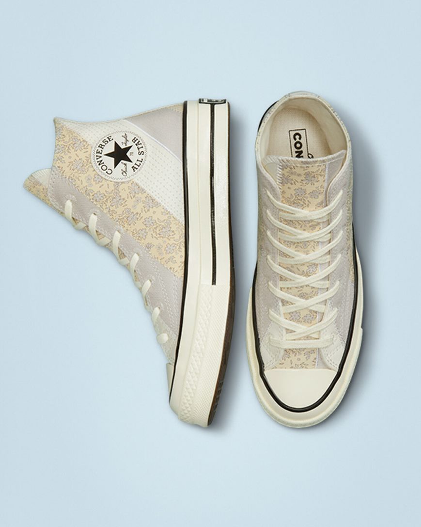 Dámské Boty Vysoké Converse Chuck 70 Embroidered Floral Béžový Černé | CZ MEYO82